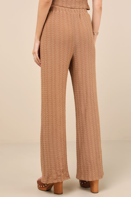 Cove Light Brown Textured High-Rise Pants