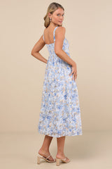 Colwyn Light Blue Floral Jacquard Bustier Midi Dress