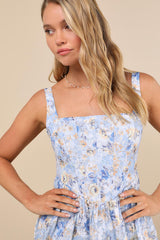 Colwyn Light Blue Floral Jacquard Bustier Midi Dress
