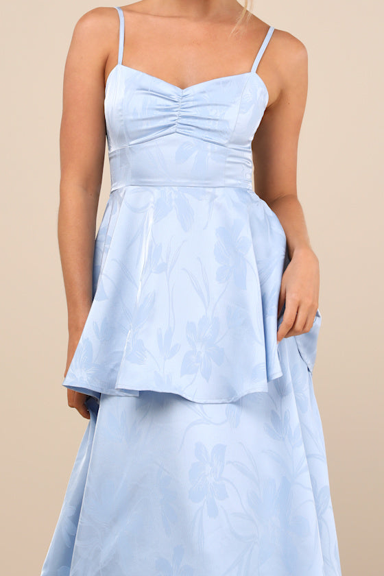 Prigette Light Blue Jacquard Tiered Maxi Dress
