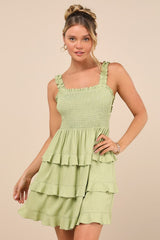 Super Sweet Lime Green Smocked Ruffled Tie-Back Mini Dress