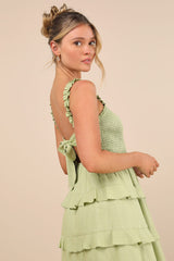 Super Sweet Lime Green Smocked Ruffled Tie-Back Mini Dress