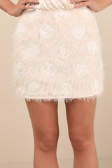 Charlette Beige Eyelash Knit Rosette Mini Skirt