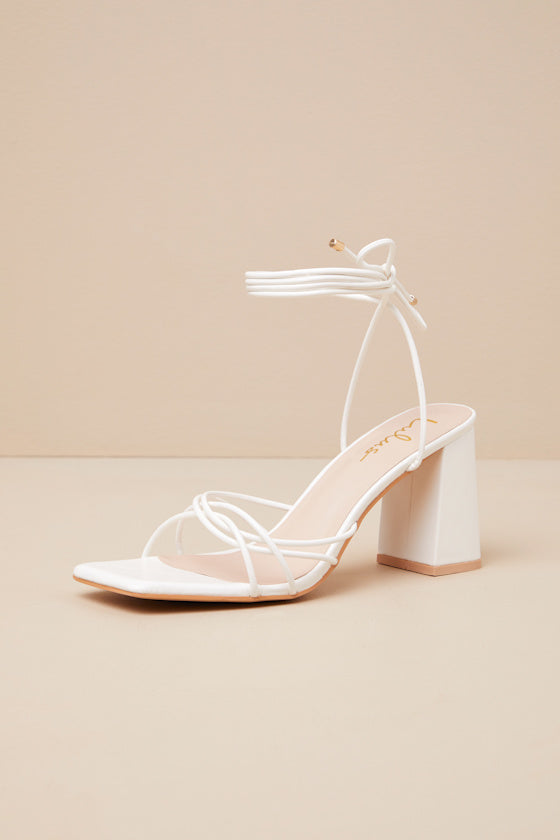 Orlie White Strappy Lace-Up High Heel Sandals