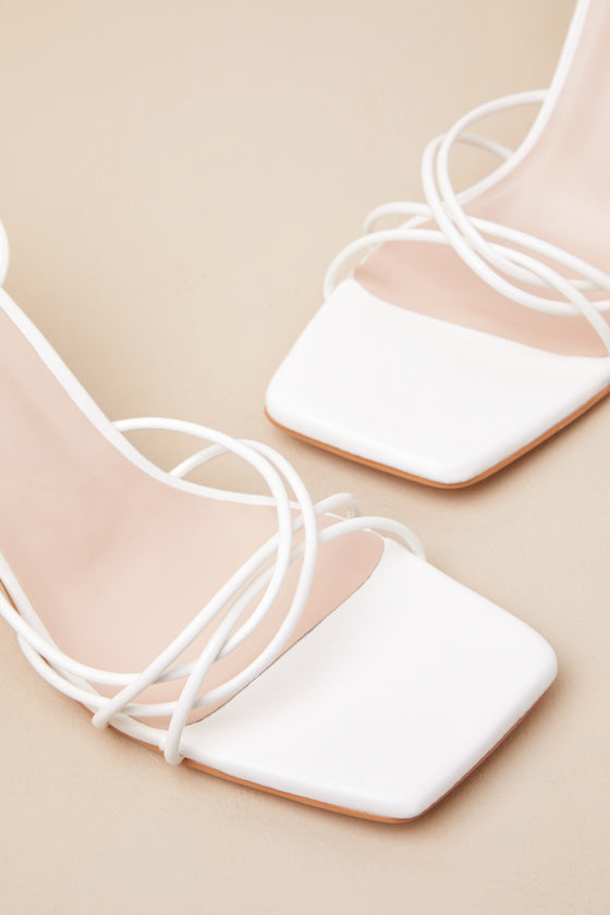 Orlie White Strappy Lace-Up High Heel Sandals