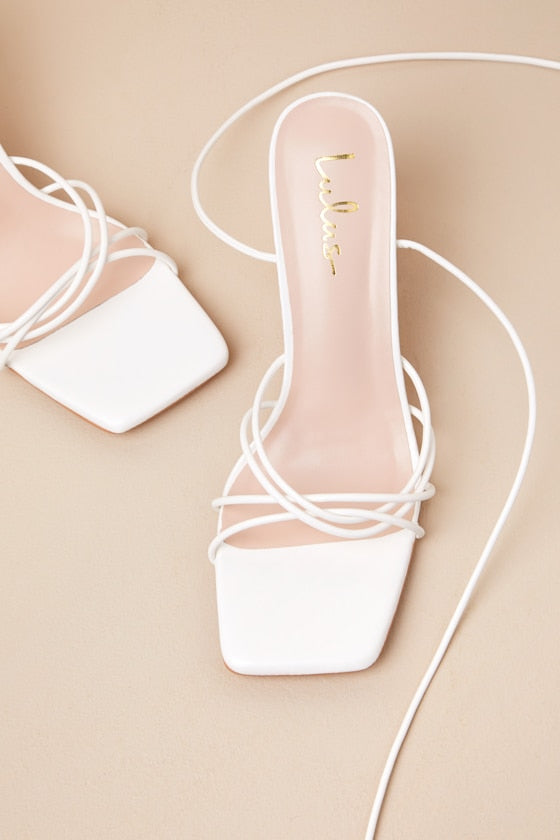 Orlie White Strappy Lace-Up High Heel Sandals