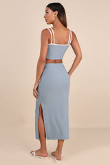Trendy Match Slate Blue Ribbed Two-Piece Midi Dress