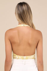Lilou Yellow Jacquard Halter Bodysuit