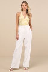 Lilou Yellow Jacquard Halter Bodysuit
