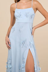 Abundant Charm Light Blue 3D Floral Applique Maxi Dress