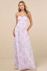 Chic Preciousness Lavender Floral Organza Bustier Maxi Dress