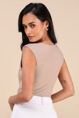 Sweet Crush Taupe Ribbed Square Neck Bodysuit