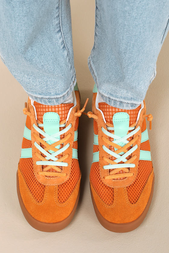 Verdict Orange Multi Suede Leather Lace-Up Sneakers