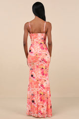 Stunning Wonder Orange Floral Mesh Bustier Mermaid Maxi Dress