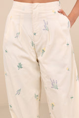 Rowena Cream Embroidered Wide-Leg Pants