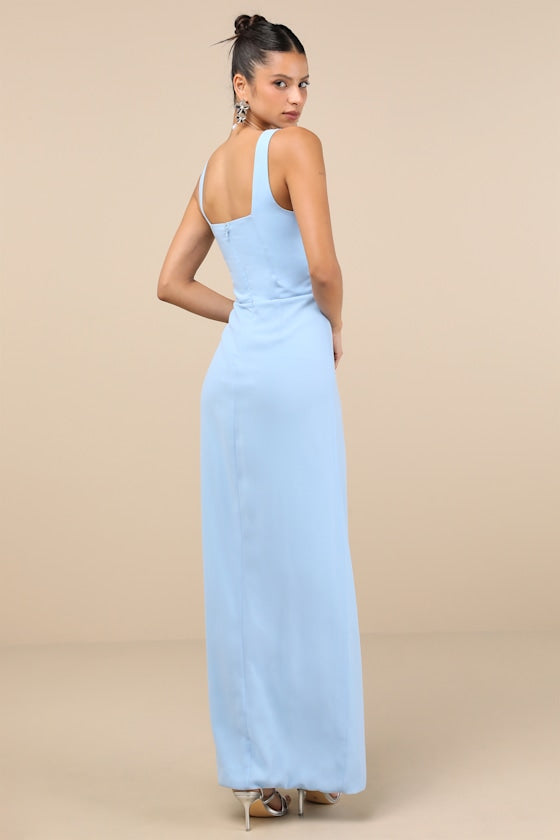 Glamorous Disposition Light Blue Ruched Maxi Dress