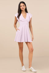 Sweeten Me Up Lilac Flutter Sleeve Mini Dress With Pockets