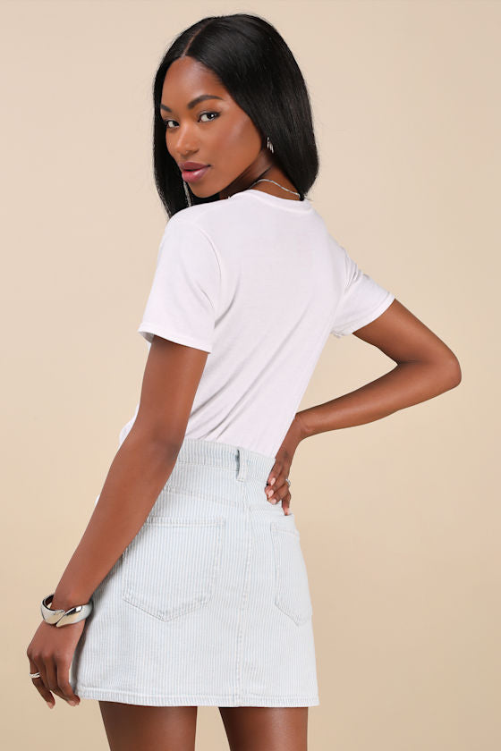 Malibu Light Wash Striped Denim Mini Skirt