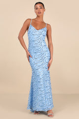 Mesmerizing Demeanor Blue Sequin Backless Mermaid Maxi Dress
