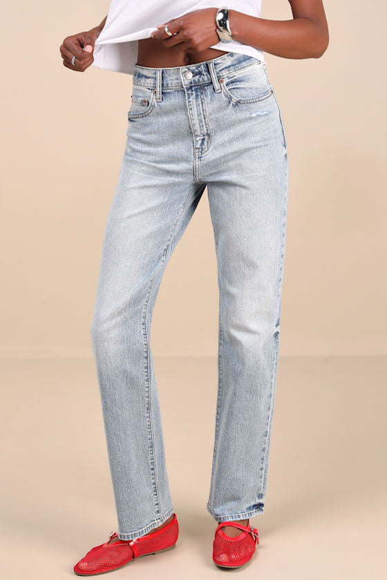 Sundaze Light Wash Denim Straight Leg High-Rise Jeans