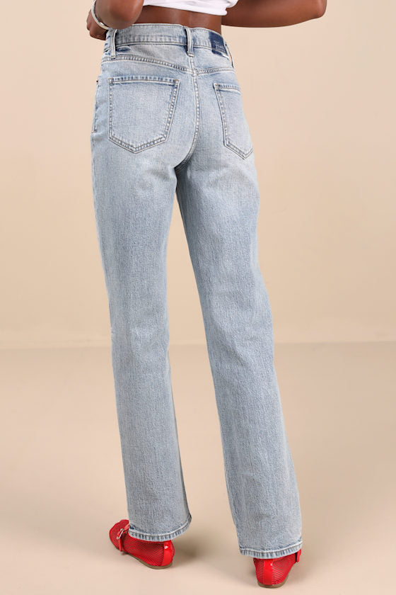 Sundaze Light Wash Denim Straight Leg High-Rise Jeans