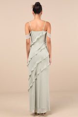 Elara Light Sage Ruffled Maxi Dress