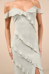 Elara Light Sage Ruffled Maxi Dress