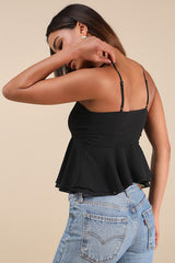 Anayah Black Tiered Cami Crop Top