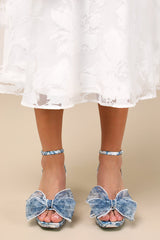 SB-Duke Blue Floral Bow High Heel Ankle Strap Sandals