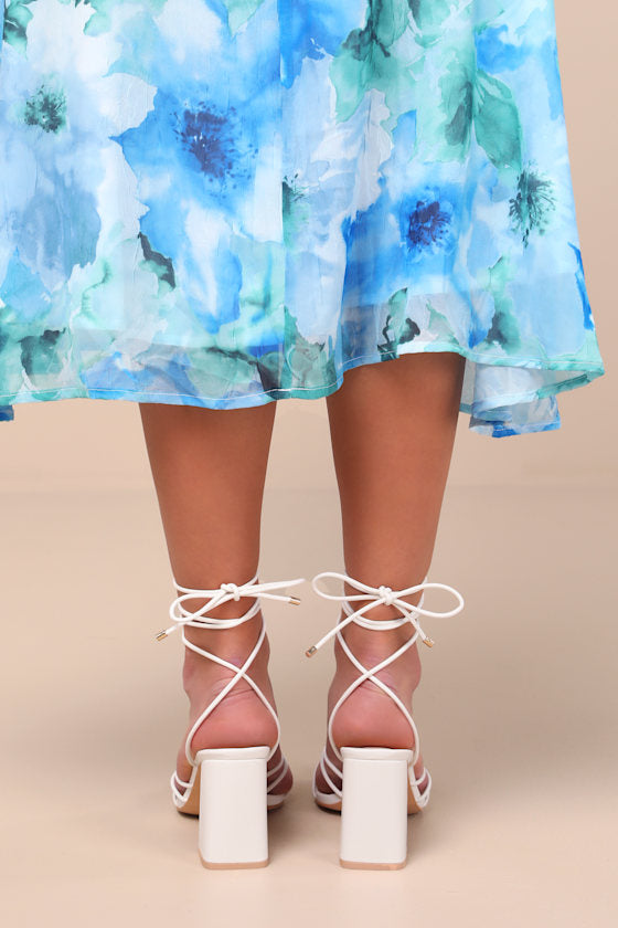 Orlie White Strappy Lace-Up High Heel Sandals