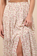 Subtle Sweetness Cream Floral Print Tiered Maxi Skirt