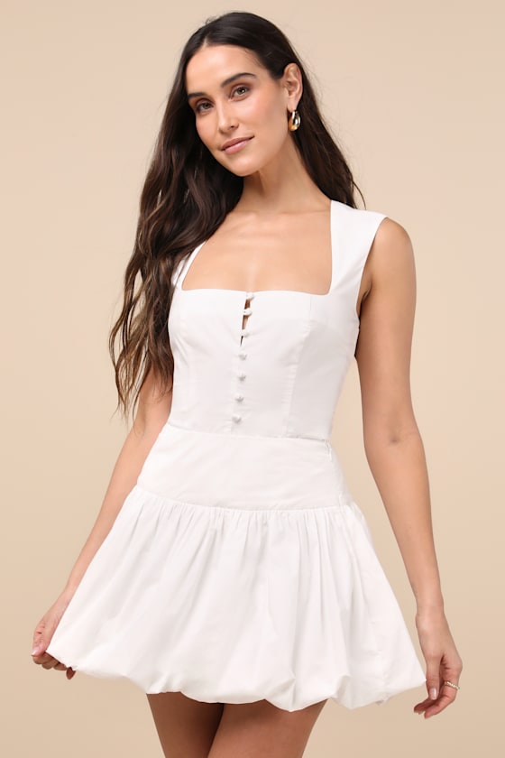 Evynne White Poplin Bubble-Hem Mini Skirt