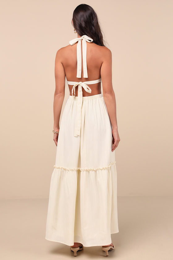 Island Vacay Cream Tie-Back Maxi Dress