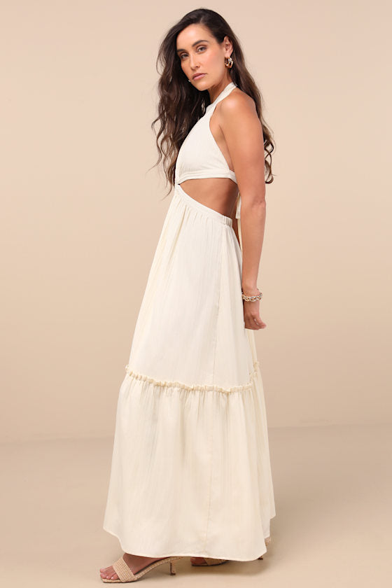 Island Vacay Cream Tie-Back Maxi Dress