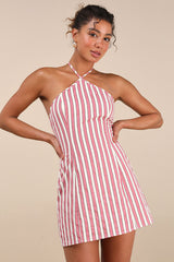 Madelia Pink Striped Halter Mini Dress