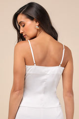 Kailany White Satin Pleated Peplum Cami Top