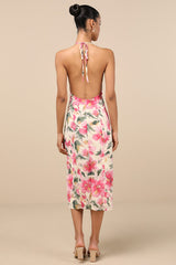 Harleigh Light Yellow Floral Column Halter Midi Dress
