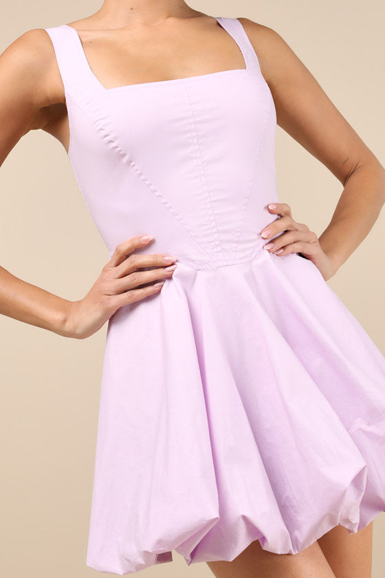 Madalinde Lavender Sleeveless Bubble-Hem Mini Dress