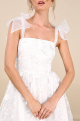 Classic Romance White 3D Floral Applique Tie-Strap Mini Dress