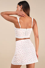 Emanita Ivory Ditsy Floral Two-Piece Bodycon Mini Dress