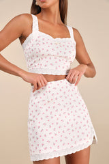 Emanita Ivory Ditsy Floral Two-Piece Bodycon Mini Dress