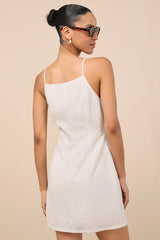 Chic Objective Light Beige Button-Front Mini Dress