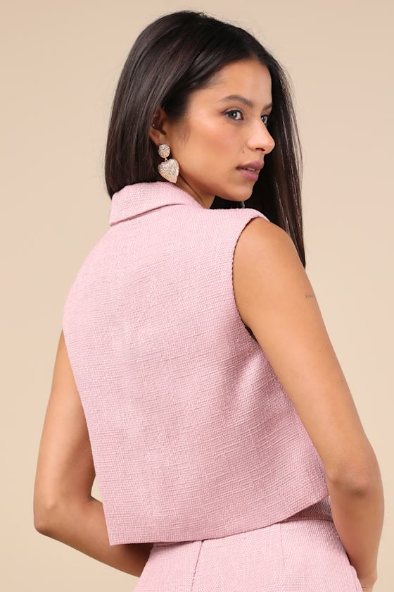 Perfect Company Pink Tweed Sleeveless Cropped Blazer