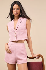 Perfect Company Pink Tweed High-Waisted Shorts