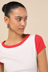 Jessie White and Red Ribbed Knit Crew Neck Baby Tee