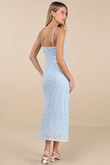 Lucky Girl Light Blue Sleeveless Lace Midi Dress