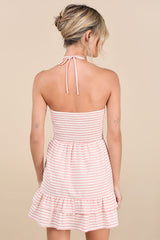 Corilie Pink and White Striped Halter Mini Dress