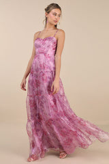 Exclusive Glamour Pink Floral Organza Tiered Maxi Dress