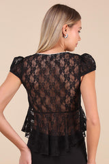 Eliara Black Lace Cap Sleeve Babydoll Top