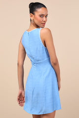 Arelie Blue Rickrack Sleeveless Mini Dress